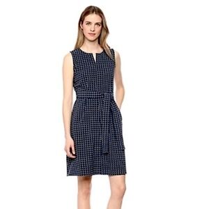Lark & Ro Crew Split Neck Navy and White A-line Dress